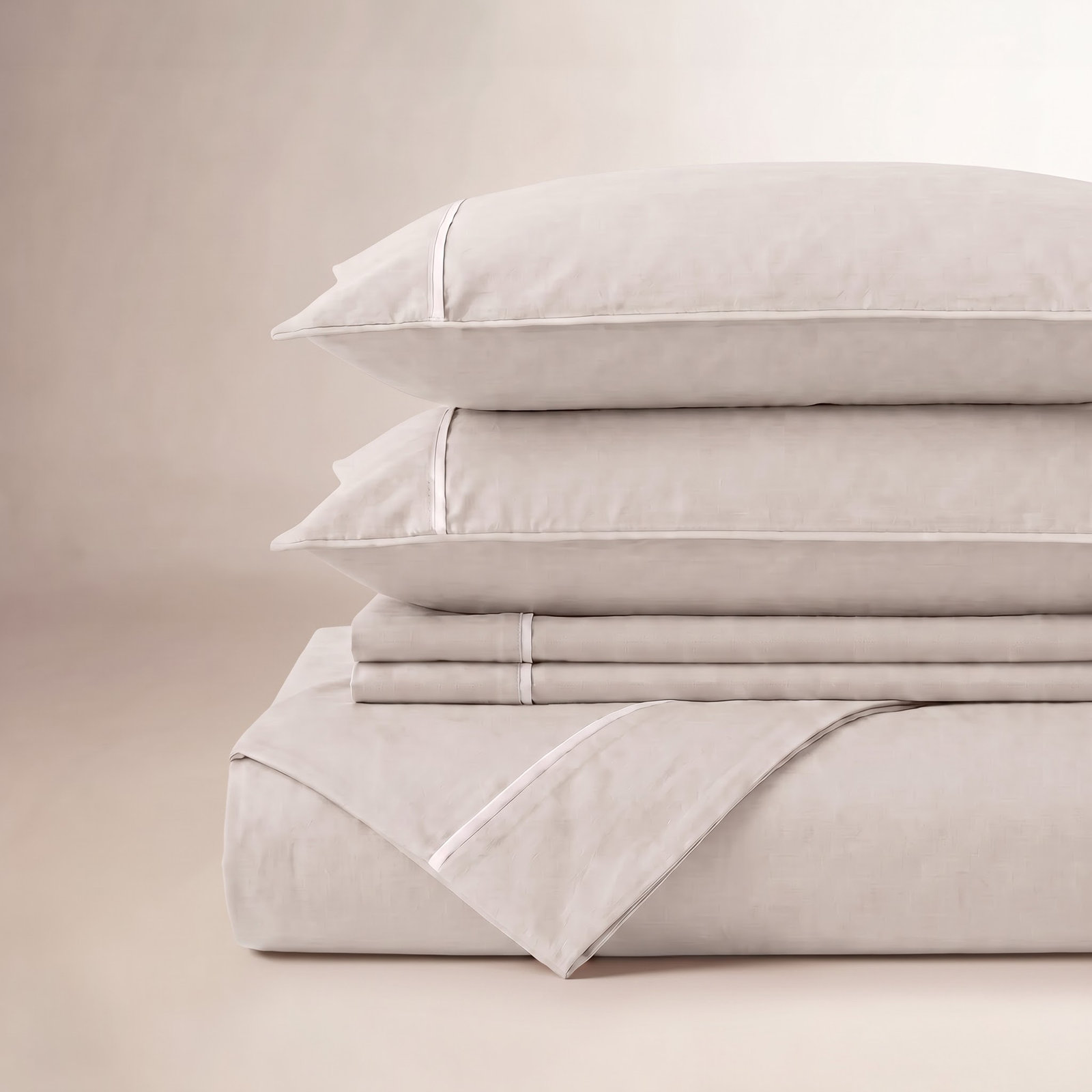 Double Stitch Sheet Set, Sandstone Contrast, California King Sheet Set