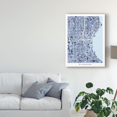 « milwaukee wisconsin city map blue », impression sur toile tendue