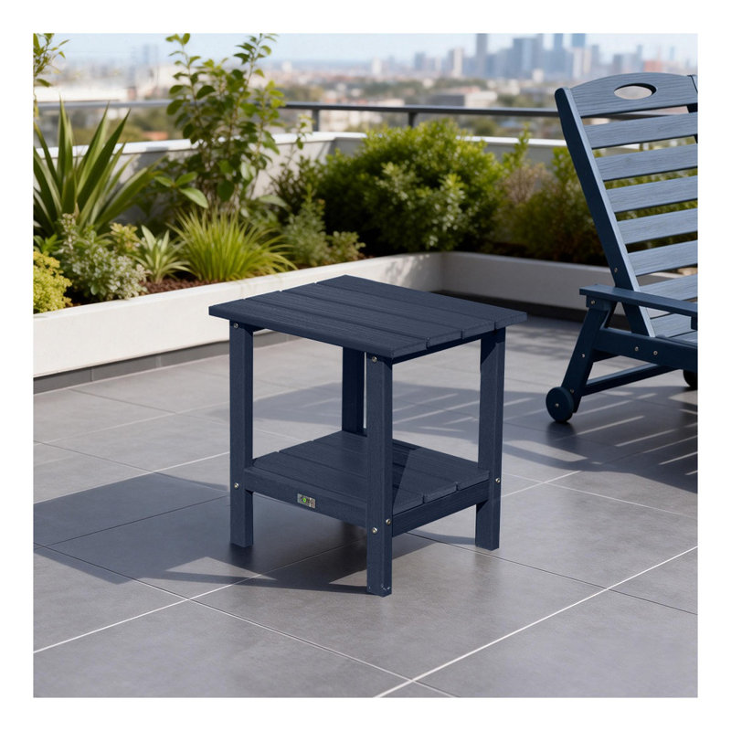 Table d'appoint extérieure bleue en PEHD à 2 niveaux avec finition résistante aux intempéries, Blue