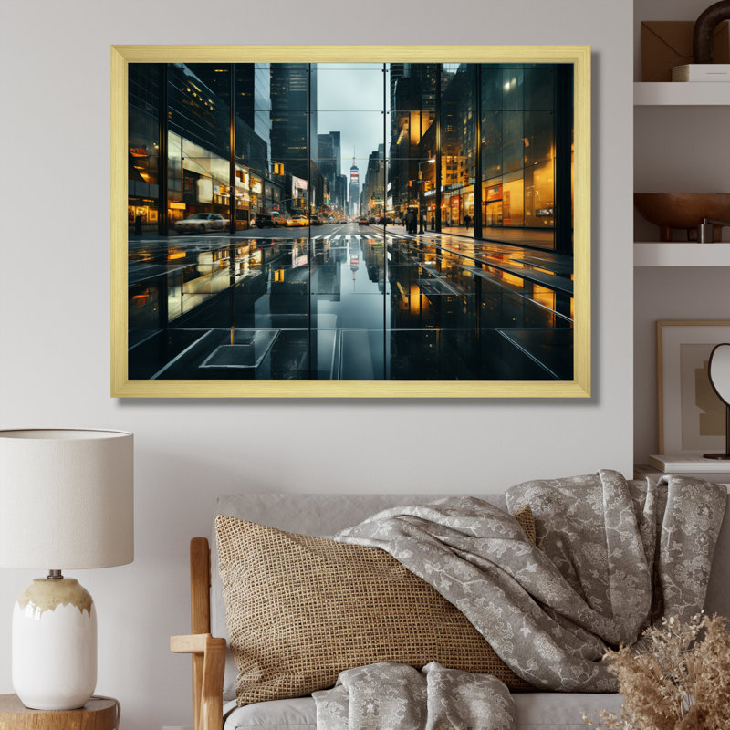 «Skyscrapers Urban Mirage Slate» sur toile, H 24 po x l 32 po x P 1 po, Encadrement doré
