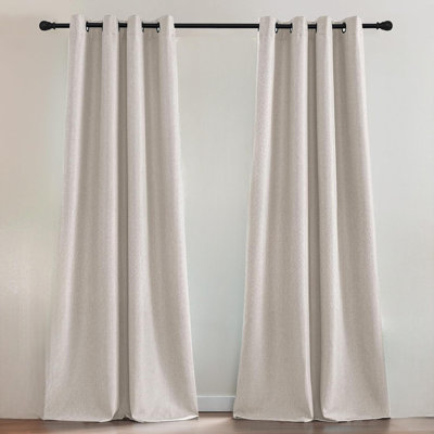 Linen Blackout Curtain 84 Inches Long For Bedroom/Living Room Thermal Insulated Grommet Linen Look Curtain Drapes Primitive Textured Burlap Effect Window Drapes 1 Panel - Heather Ivory