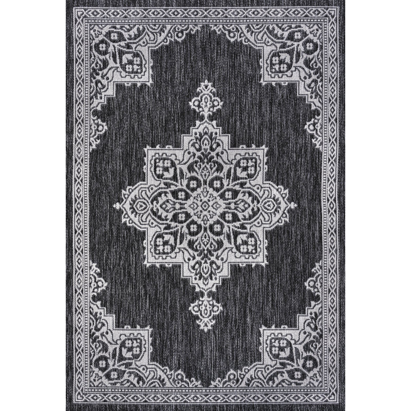 Graysin Vintage Casual Medallion Dark Gray/Cream Indoor/Outdoor Rug, Rectangle 3' x 5'