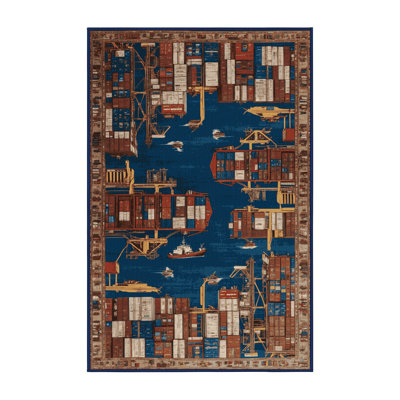 Machine Washable Transportation Gray Area Rug