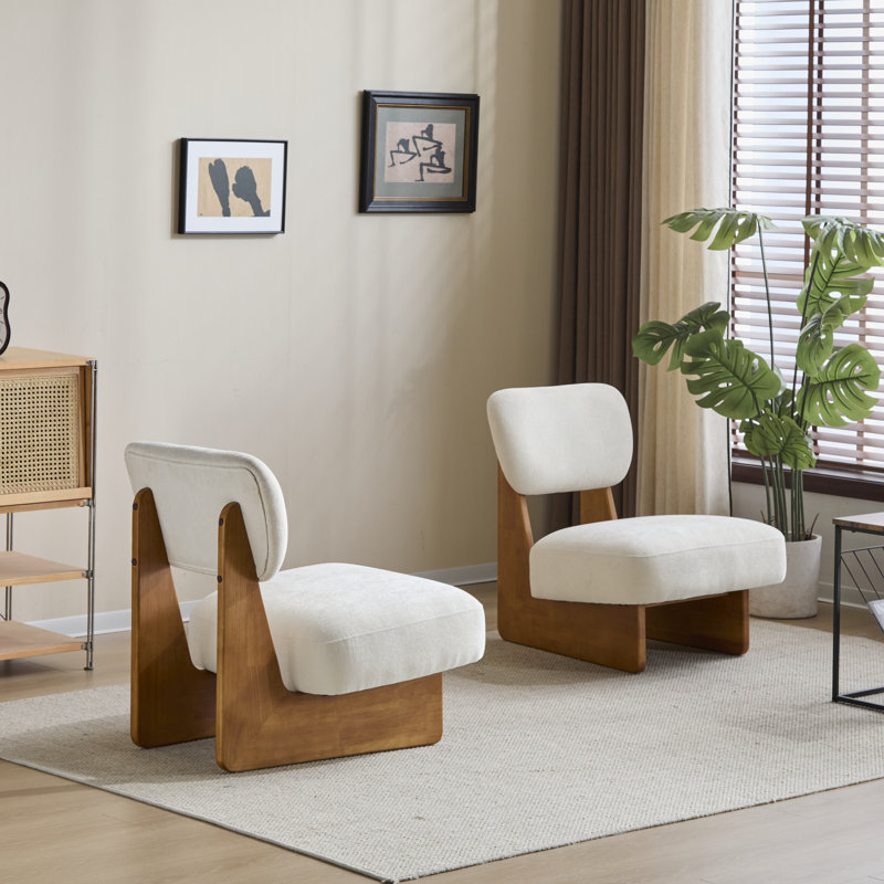 Chaises d'appoint rembourrées en tissu Vierra, Noyer, Blanc