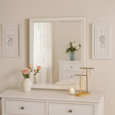 Miroir de commode Toi, verre biseauté, fini blanc antique, 38 po