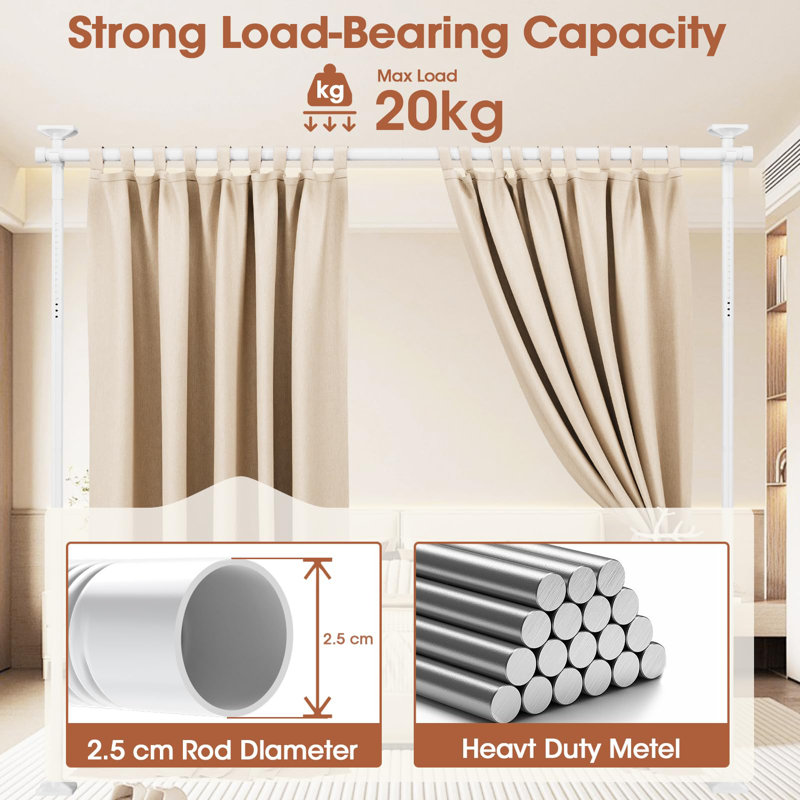 Satin Adjustable Curtain Pole Set, White