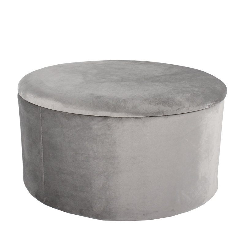 Rasch 56cm Wide Velvet Round Solid Colour Ottoman with Storage, Grey