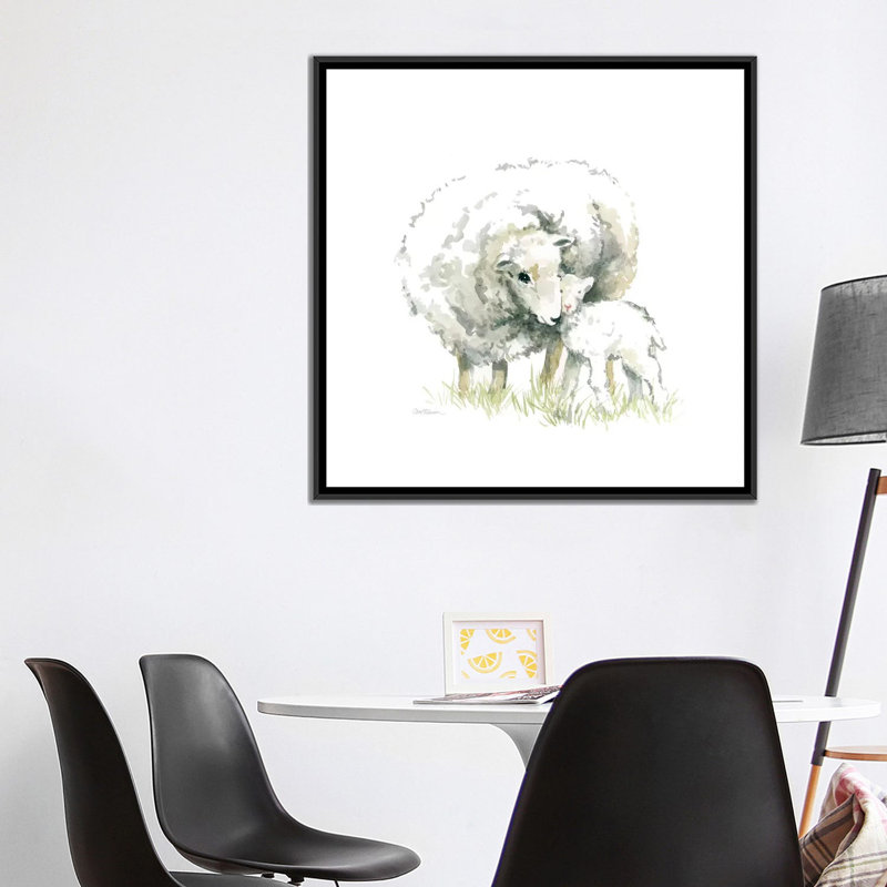 Mouton et agneau - reproduction sur toile tendue, H 26 po x l 26 po x P 1,5 po, Toile avec cadre noir, Pas de tapis