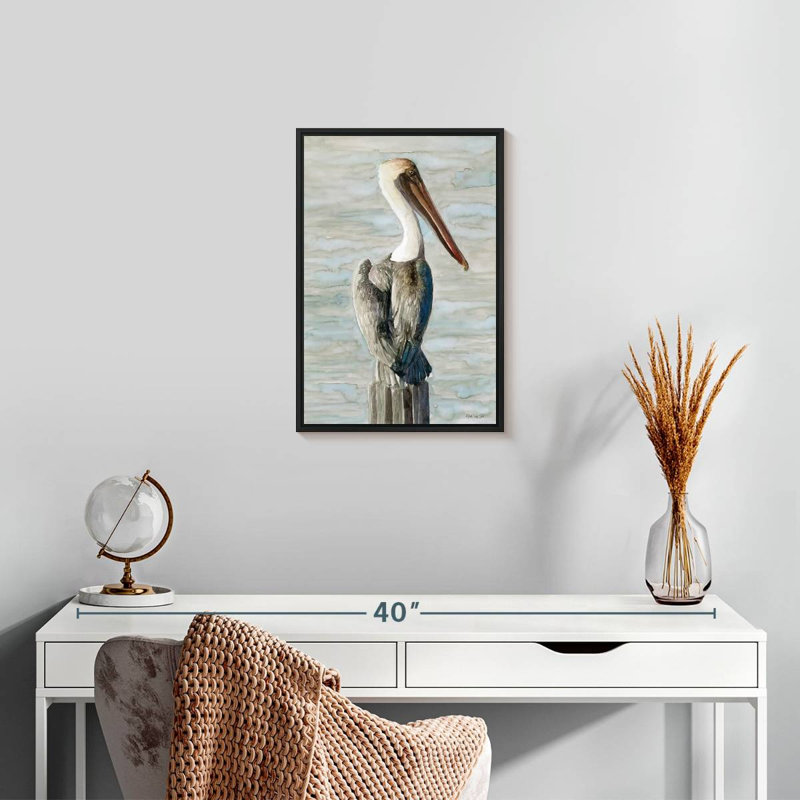 Pélican brun classique, 13 po x 19 po, Cadre flottant noir