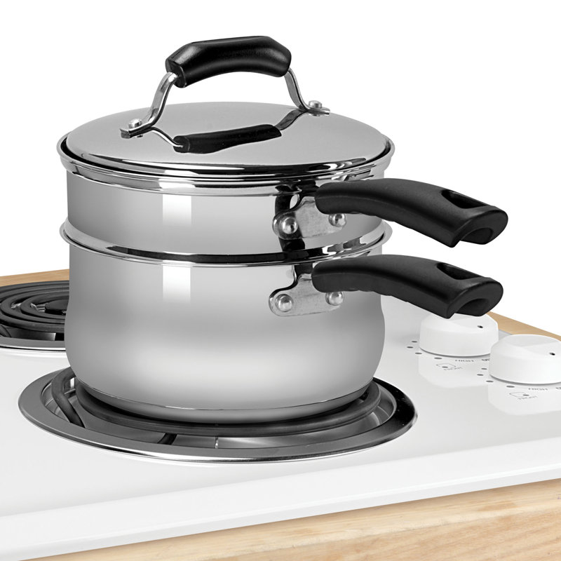 3 Quart Silver Stainless Steel Saucepan Steamer Double Boiler Set