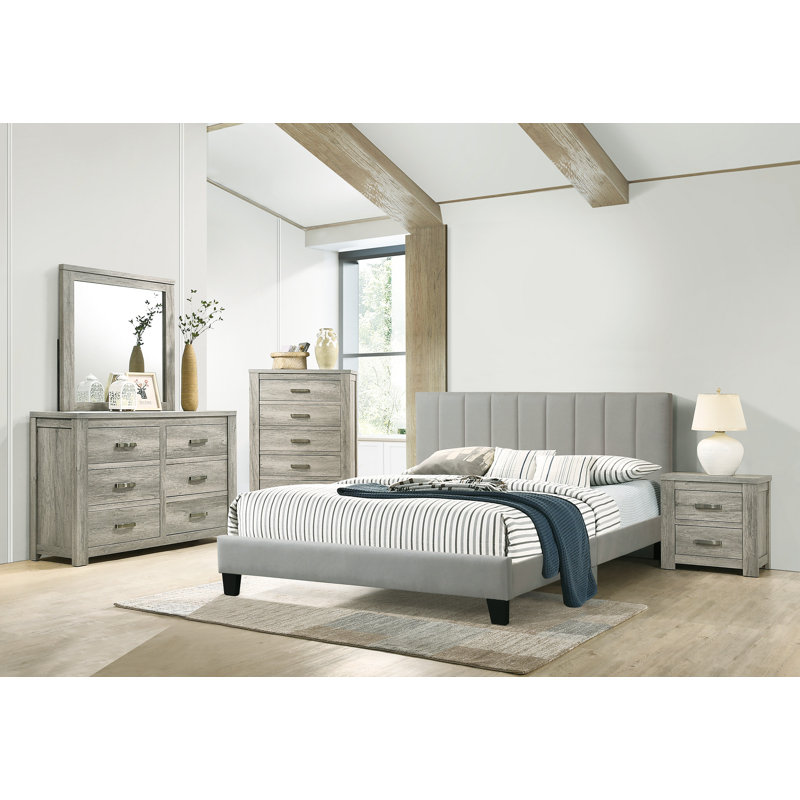 Gray Upholstered California King Bed with Tufted Headboard