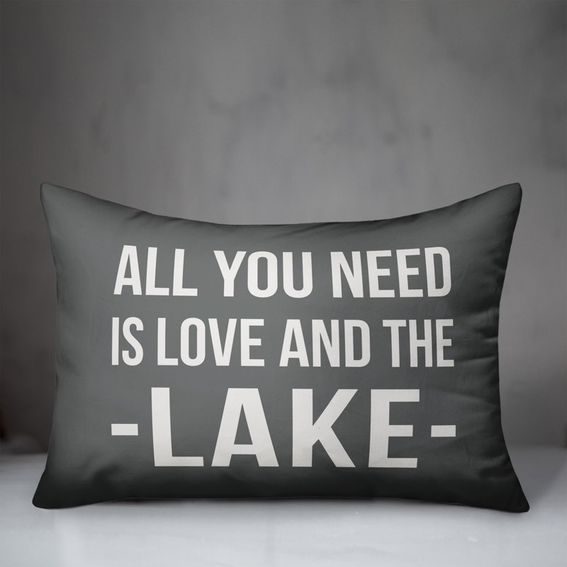Textual Outdoor Throw Pillow, Dark Gray/White