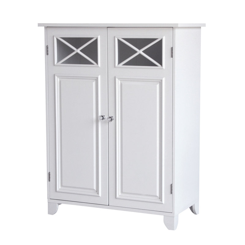 Woodley Freestanding Floor Accent Bathroom Storage Cabinet with Dual-Shelf and Cross Molding