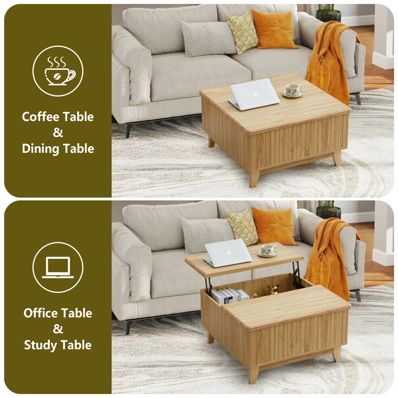 Natural Oak Lift-Top Coffee Table with Hidden Storage