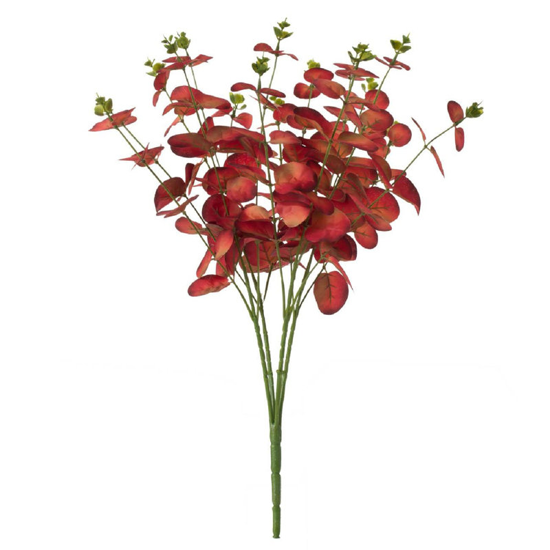 Set of 6 Red Faux Eucalyptus Greenery Stems