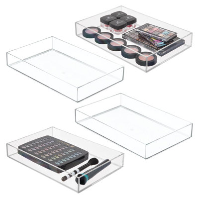 iDesign Makeup Drawer Organizer Tray for Vanity or Bathroom Countertop - Set of 4 Clear