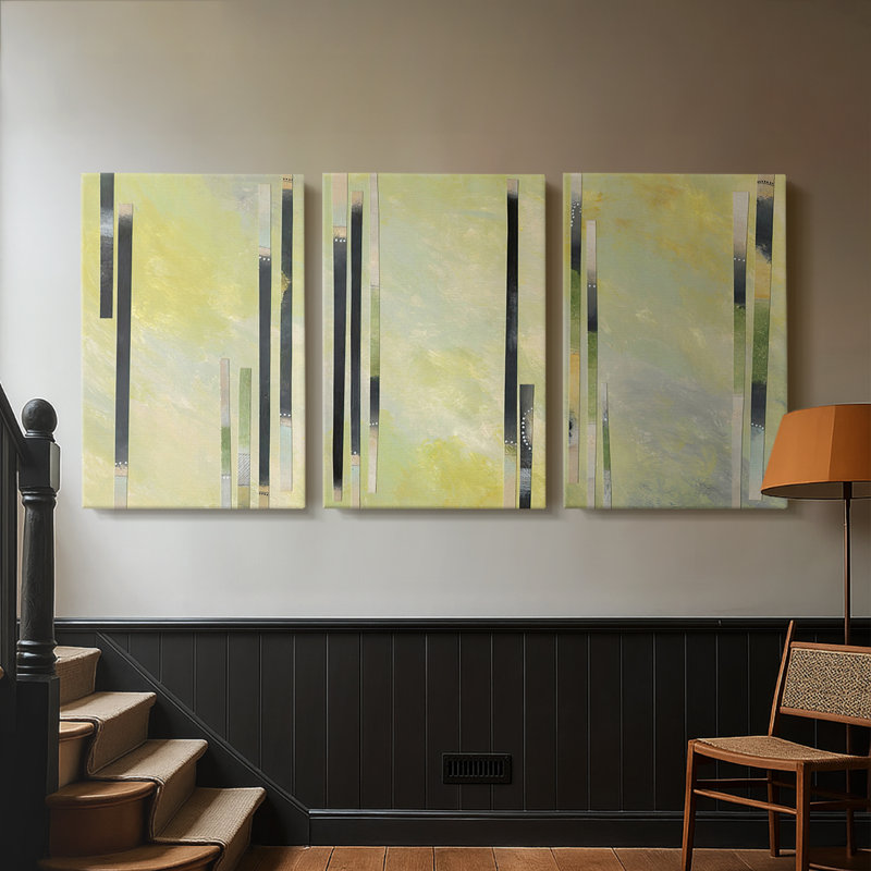Neutral Assemblage I  -Custom Wrapped Gallery Canvas - 3 Pieces, 12" H x 24" W