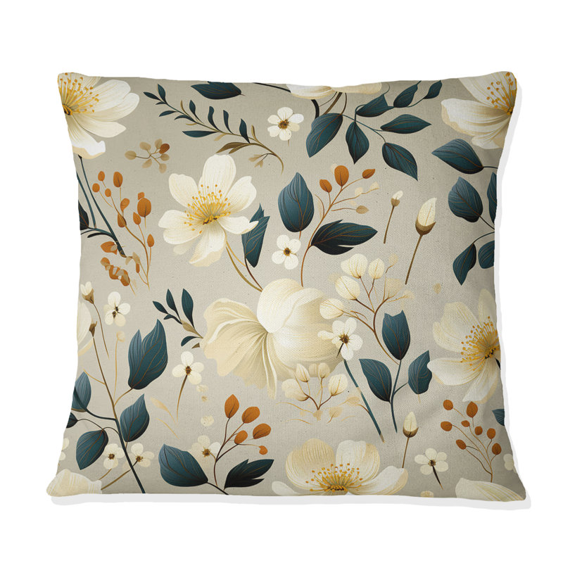 Coussin Minimalisme à motif de fleurs grises et beiges I, H 18 po x l 18 po