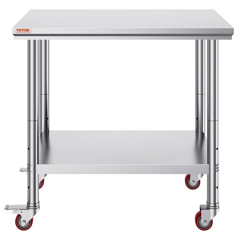 Stainless Steel Work Table 36x24 Inch with 4 Wheels Commercial Food Prep Worktable