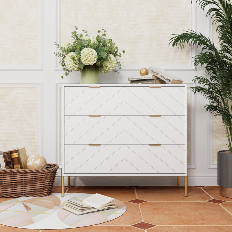 Grande table de chevet moderne à 3 tiroirs avec tiroirs de rangement Gosa, Blanc