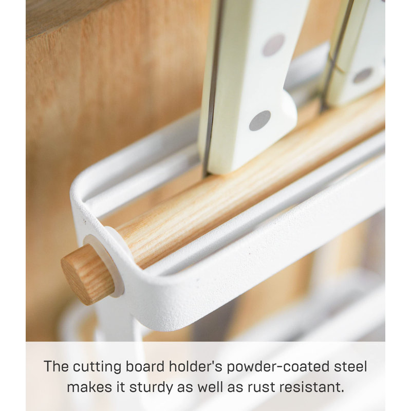White Steel and Wood Countertop Knife and Cutting Board Organizer