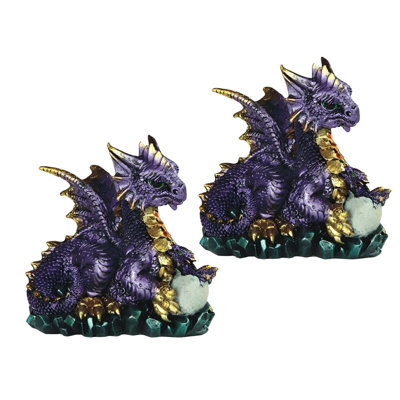 "2-PC Set" ICE ARMOR 4.75"H Purple Dragon Holding Egg Figurine Figurine Statue Ornament Home/Room Decor and Perfect Gift Ideas for House Warming, Holidays and Birthdays Great Collectible Addition