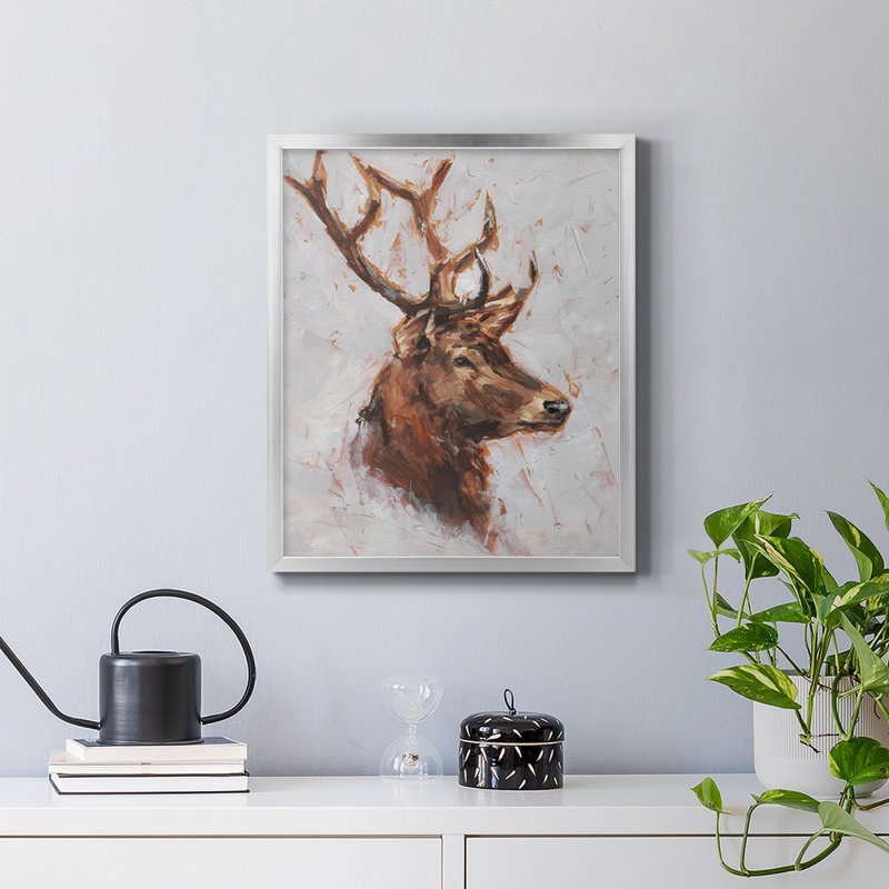 Toile encadrée de qualité supérieure Stag Study II - prête à être accrochée, Argent, H 24 po x l 20 po