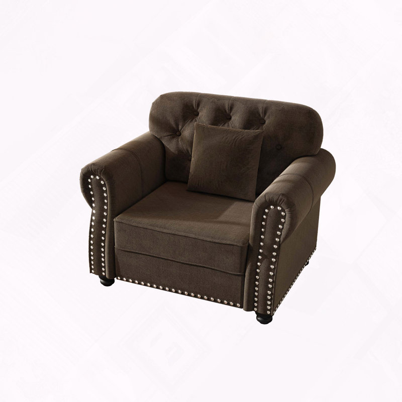 Velours Chesterfield canapé garniture cloutée capitonnée, Brun