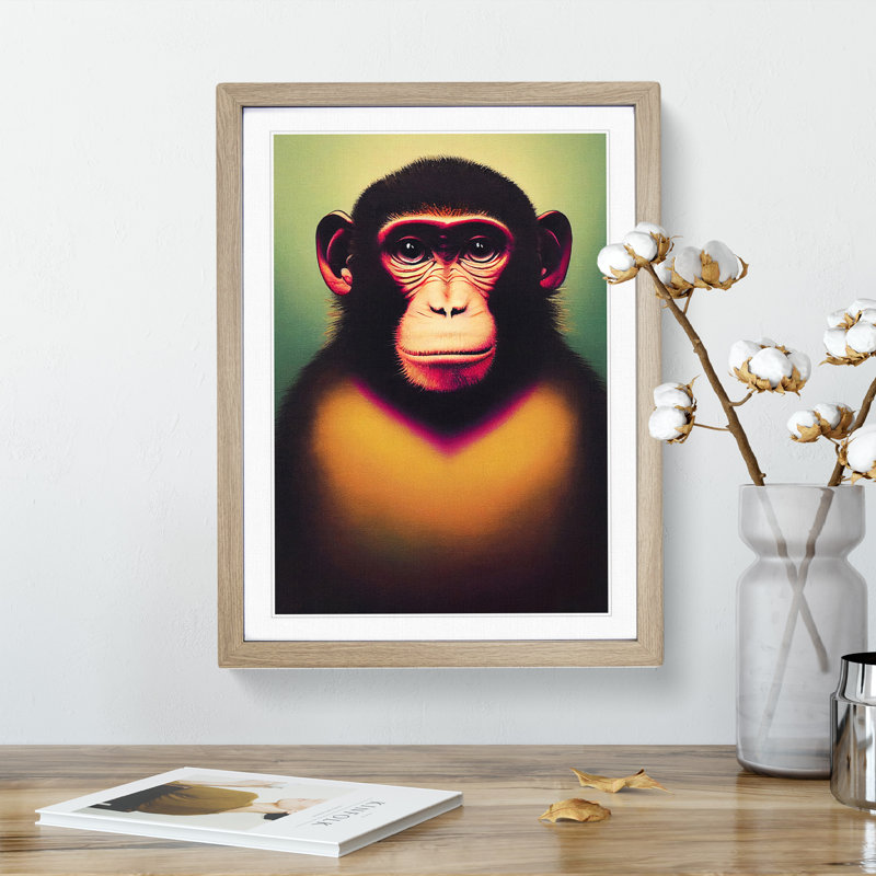 Monkey Face - Wall Art, 34cm H x 25cm W x 2cm D, Oak Framed