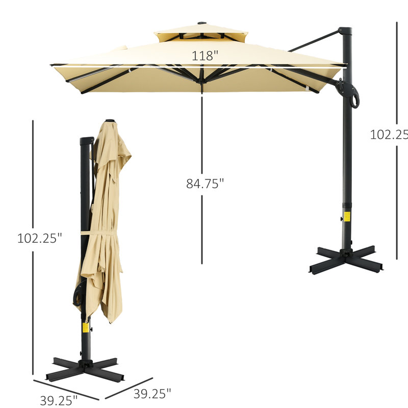 10Ft Square Offset Patio Umbrella, Beige Colour, 360 Rotation, Tilt Feature, Aluminum Base For Outdoor Spaces Hanging Sunshade Umbrella Beige, 360-Degree Tilt, Square, Garden