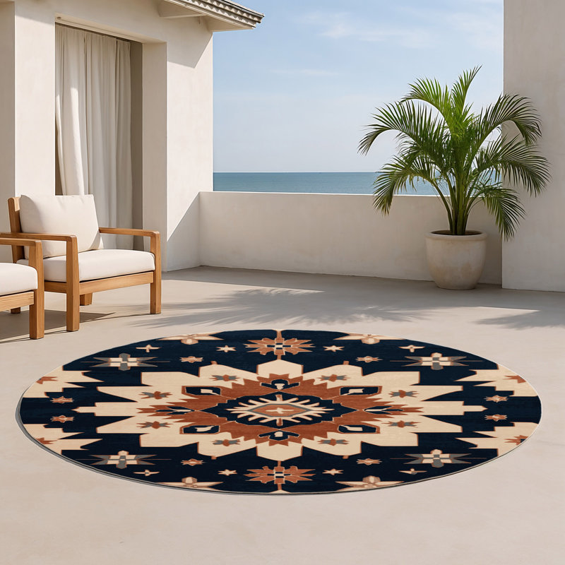 Tapis turc intérieur et extérieur brun, Rond 5 pi