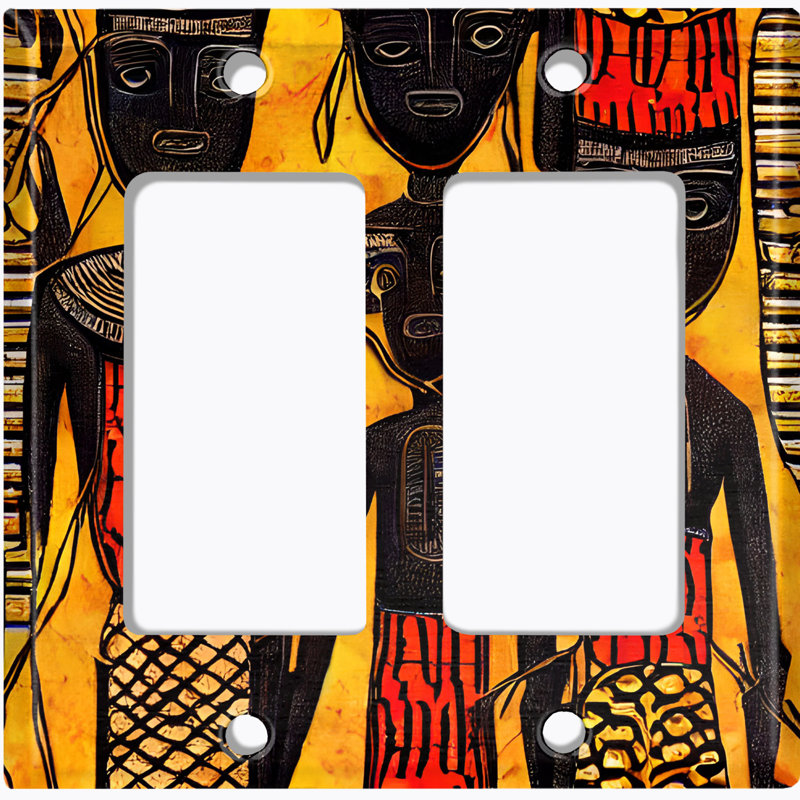 Native African Culture Orange Copper Rust Patina Teal Print 2 - Gang Toggle Light Switch Standard Wall Plate