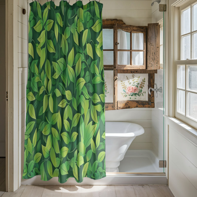 Rideau de douche Green Blooms - Premium, H 74 po x l 71 po