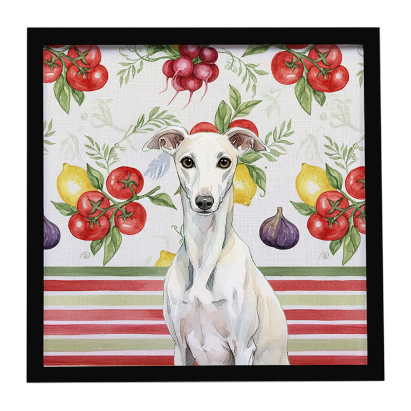 Blanc Whippet Légumes, impression sur métal encadrée, Blanc