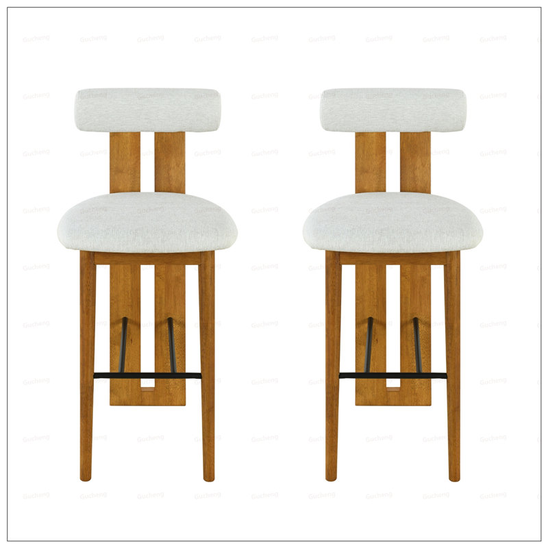Tabouret de bar rembourré en bois avec finition noyer et tissu ivoire Renee, Ivoire ivoire