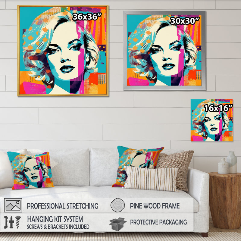 Portrait de femme pastel pop des années 1950 sur toile, Toile tendue, H 24 po x l 24 po x P 1 po