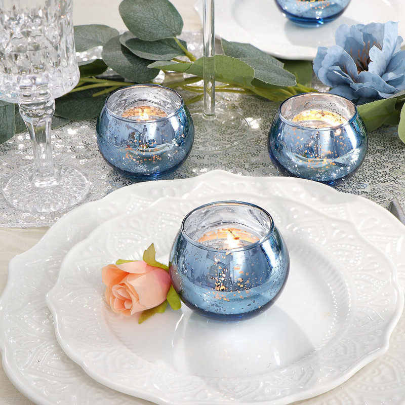 Blue Mercury Glass Votive Candle Holders Set of 24