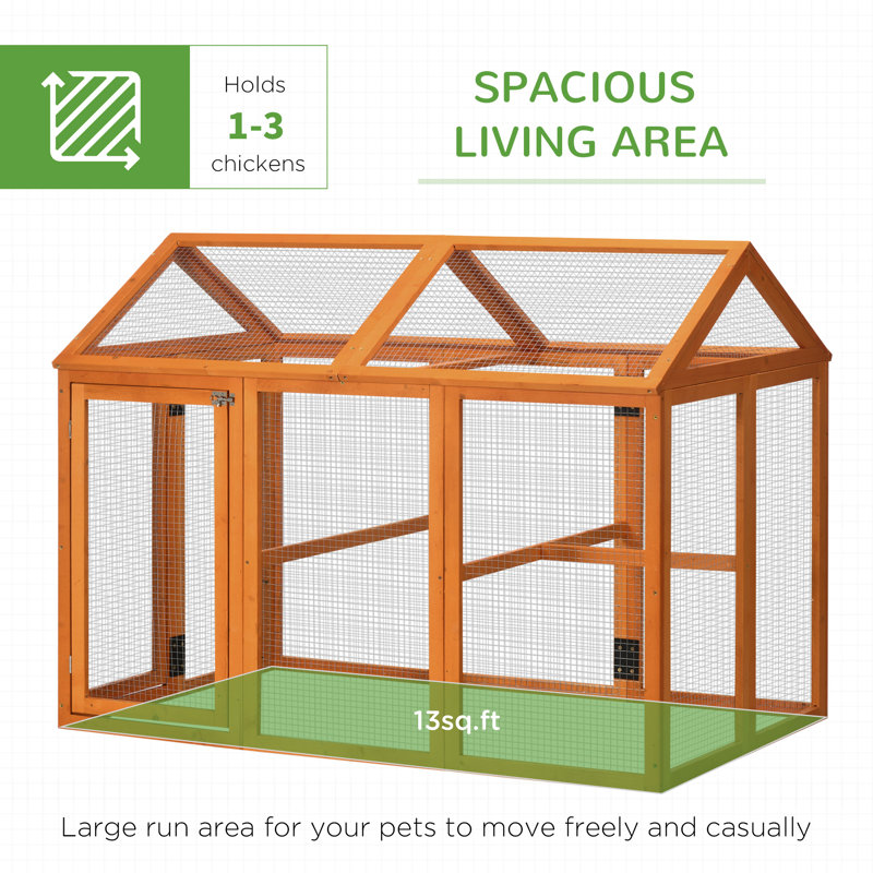 Large Orange Wooden Chicken Playpen with Mesh Wire