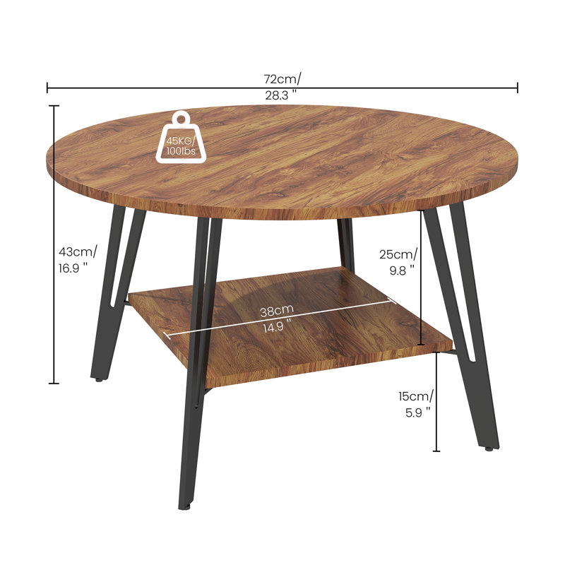 Table basse ronde à 2 niveaux avec tablette carrée, table centrale avec pieds en fer massif pour le salon