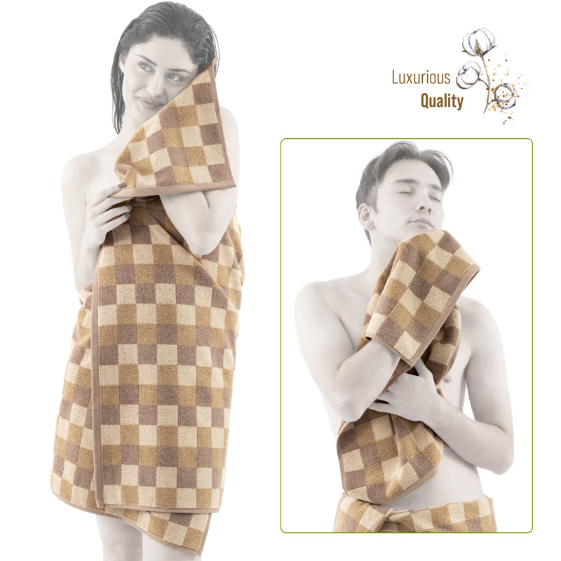 Luxury Extra Soft 100% Cotton 6 Piece Bath Towel Set, Brown/Mustard/Beige