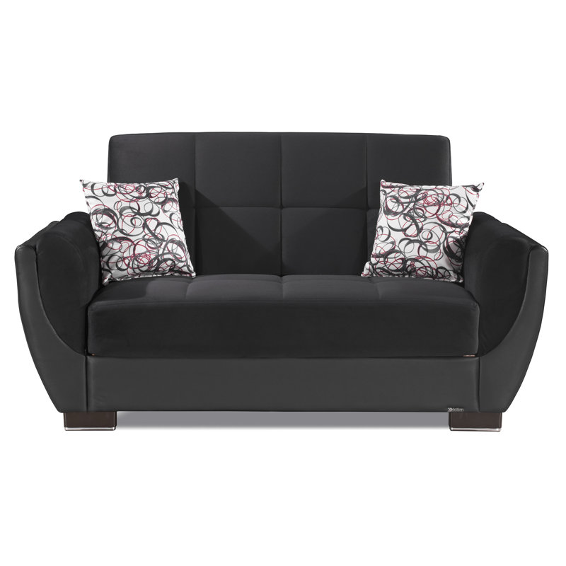  Canapé-lit rembourré en tissu Jaliah , Gris / Noir, H 38 po x l 71 po x P 37 po