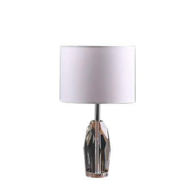 19" Dodecahedron Solid Crystal Prism Table Lamp In Chrome Silver