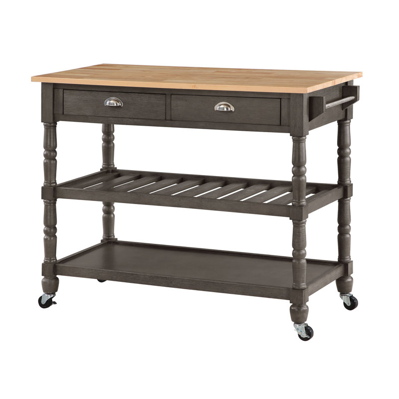 Mayall 45" Kitchen Cart with Butcher Block Top and Locking Wheels, Wirebrush Dark Gray