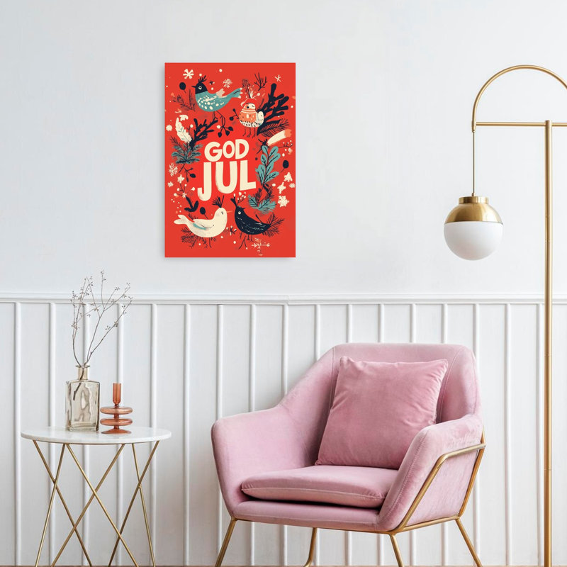 God God Festive Birds, fantaisiste, oiseau abstrait, nature, art mural d'hiver, H 24 po x l 16 po