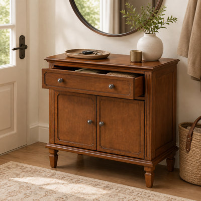 Farmhouse Wood Accent Cabinet with Drawer and Double-Door Storage, USB & Type-C Ports