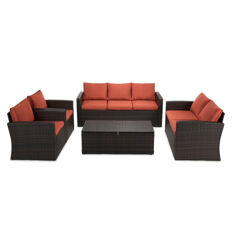 Barrada 7 - Person Patio Conversation Sets with Cushions, Orange