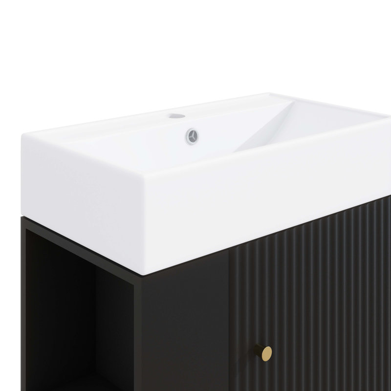 Petit meuble-lavabo avec lavabo simple en céramique, Noir