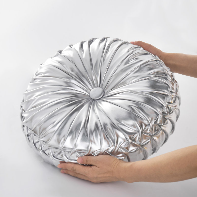 Set Of 2 Round Ruched Throw Pillows For Bedroom Living Room Couch Car Chair Decoration, Silver
