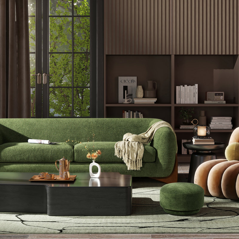 Amala Upholstered 90.5'' Sofa, Green Sherpa