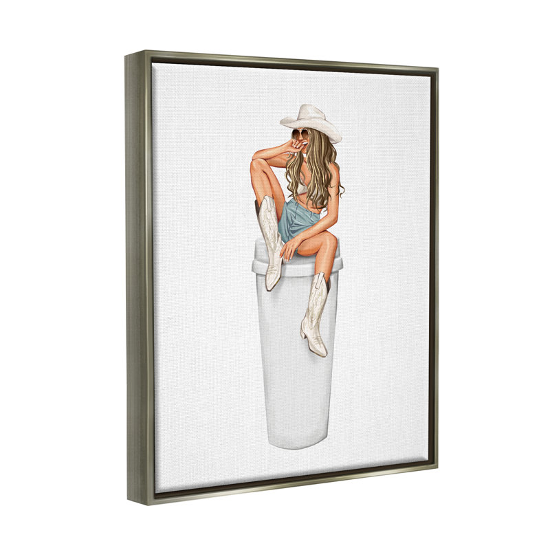 «Morning Coffee Country Cowgirl» par Ziwei Li - impression, H 21 po x l 17 po x P 1,7 po, Cadre flottant gris lustré
